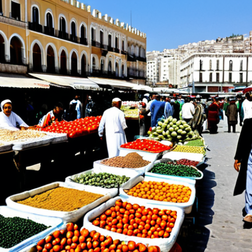 Home 14 **
"A bustling marketplace in Algiers, Algeria. Vendors are selling local crafts, agricultural products, and traditional goods. In the background, modern buildings are visible, representing the diversification of the Algerian economy. Everyone is fully clothed in appropriate attire. Safe for work. Perfect anatomy. Correct proportions. Natural pose. Professional photography. High quality. Family-friendly."
**