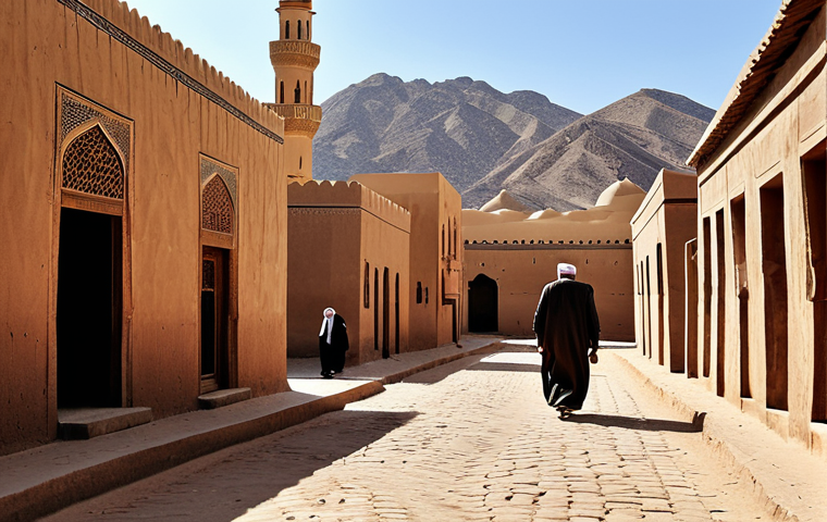 알제리 베니 압바스 오아시스 - "A breathtaking view of the Beni Abbes oasis nestled in the Sahara desert, red rocky mountains in th...